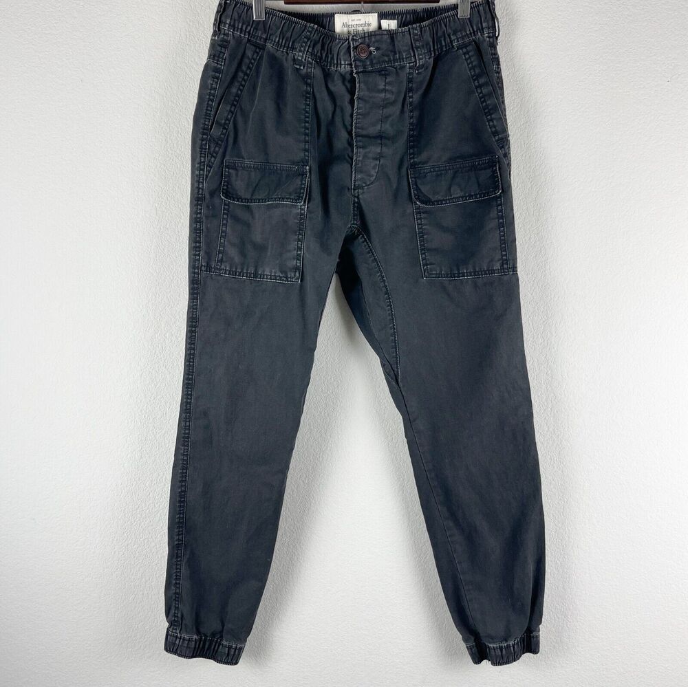 Vintage Abercrombie Fitch Y2K Pant Mens Large‎ Black Cargo Jogger Distressed 90s